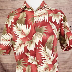 PIERRE CARDIN SHORT SLEEVE RED FLORAL COTTON BUTTON UP HAWAIIAN SHIRTS MENS SZ L